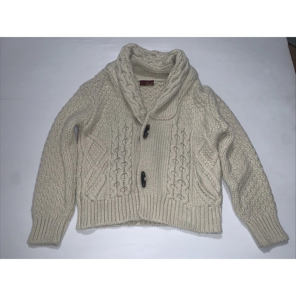 Zara Man Cable Knit Shawl Collar Cream Cardigan Size M Sweater Heavyweight Wool